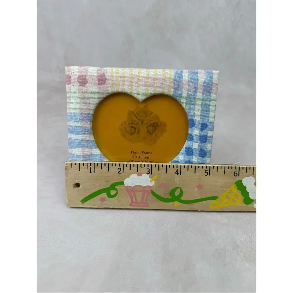 Vintage Heart Picture Frame Plaid Fabric Cottagecore 4x4 Shabby Chic